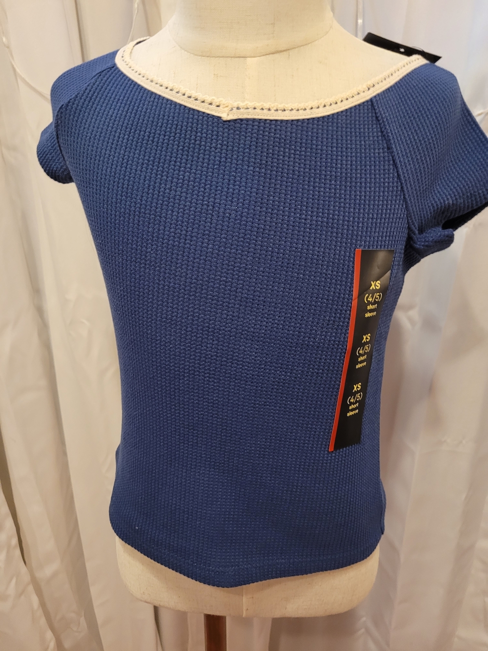 art class Blue Knit Short Sleeve Top with Cream Trim